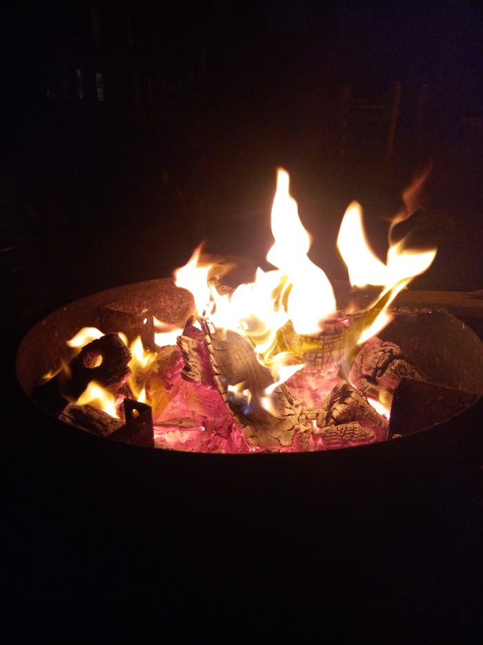 A fire pit in the dark