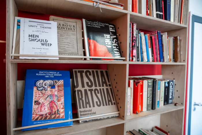 A close of a bookshelf full of books 
